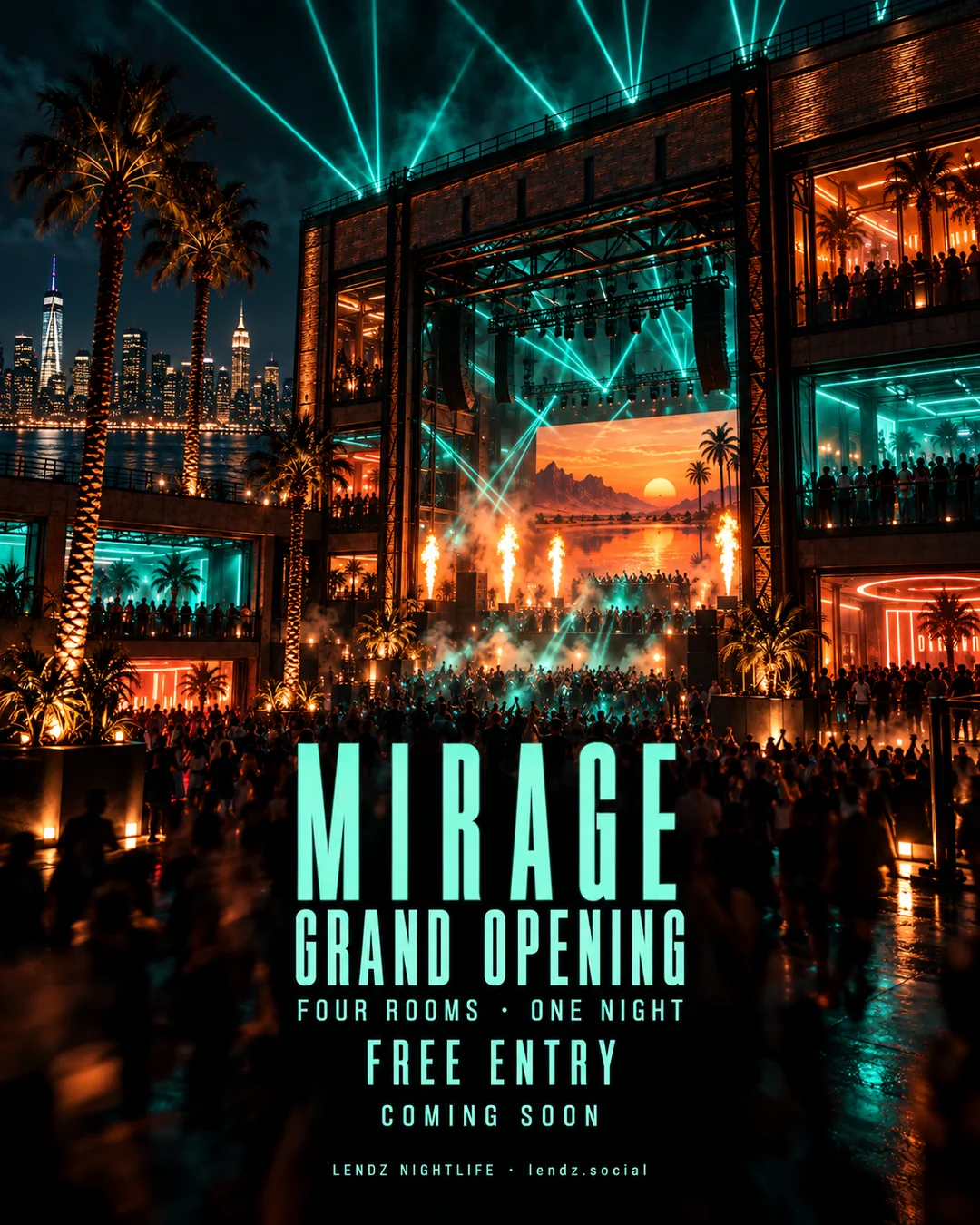 Mirage grand opening: four rooms, one night, free entry, coming soon